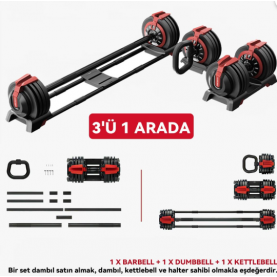 KingSmith Mekanik Ayarlı 24KG Dambıl, Kettlebell, Halter Seti (3ü1 Arada) (SPR306)