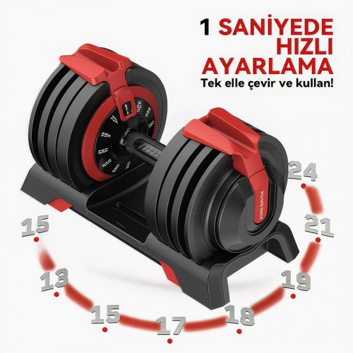 KingSmith Mekanik Ayarlı 24KG Dambıl, Kettlebell, Halter Seti (3ü1 Arada)